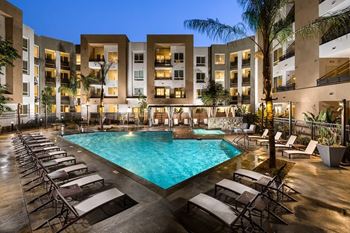 Stylish pool & spa with cabanas